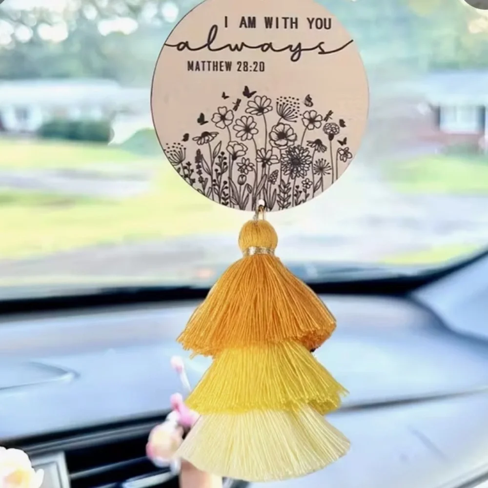 Inspirational Scripture Rear View Mirror Hanging Daily Inspiration with Tassels